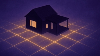 Ilustracao em vista aerea de uma casa sobre a malha geometrica da Rede de Hartmann